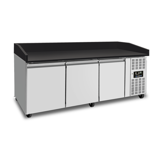 Pizzawerkbank – 3 Deuren – Zwart Graniet – 202 × 80 × 100 cm