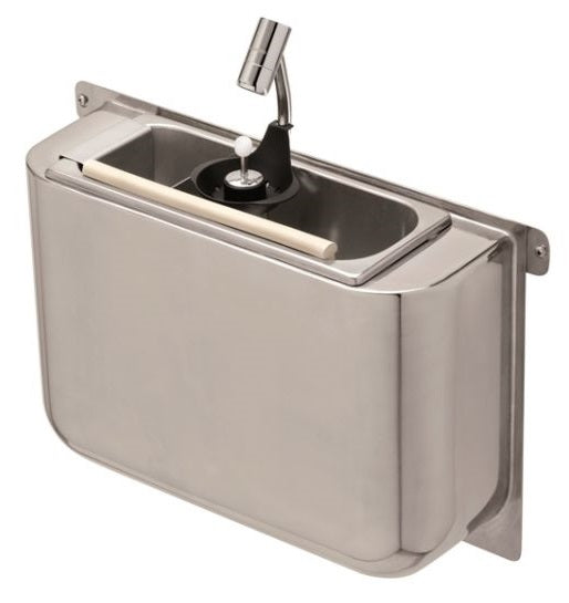 SPÜLBECKE FÜR EISLÖFFEL MIT EISLÖFFELDUSCHE 410X120X270
MIT WASSERABLAUFLOCH, WASSERANSCHLUSS UND ÜBERLAUFROHR
