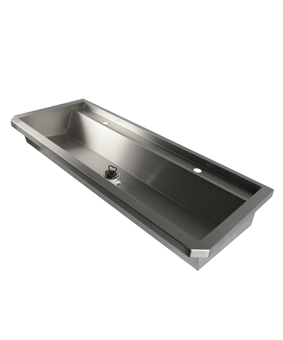 EDELSTAHL WASCHBECKEN 2 ABLASSHAHNE 1200MM
ABLAUFSTOPFEN UND SCHUTZWAND INKLUSIVE, EXKLUSIV HAHNE
