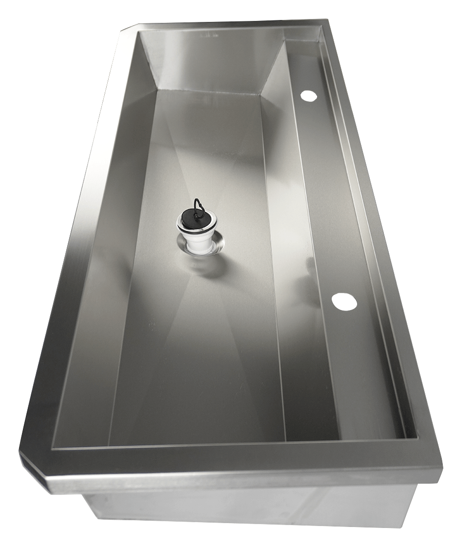 EDELSTAHL WASCHBECKEN 2 ABLASSHAHNE 1200MM
ABLAUFSTOPFEN UND SCHUTZWAND INKLUSIVE, EXKLUSIV HAHNE