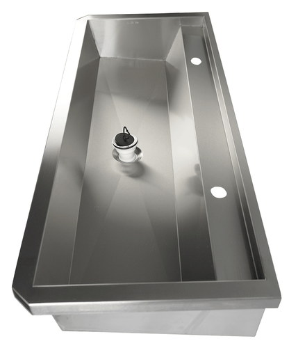 EDELSTAHL WASCHBECKEN 2 ABLASSHAHNE 1200MM
ABLAUFSTOPFEN UND SCHUTZWAND INKLUSIVE, EXKLUSIV HAHNE