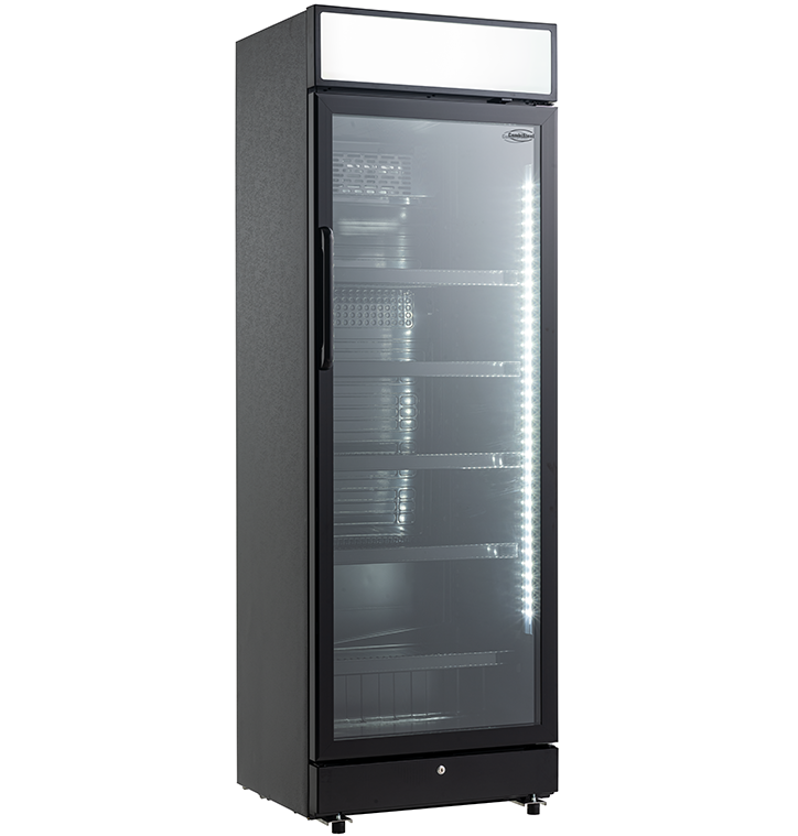 KÜHLSCHRANK 1 GLASTÜR SCHWARZ MIT CANOPY SVE-450 BLC