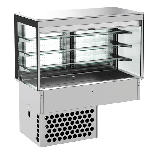 EINBAUKÜHLVITRINE ECKIG – MIT ROLLVORHANG 3/1 GN
