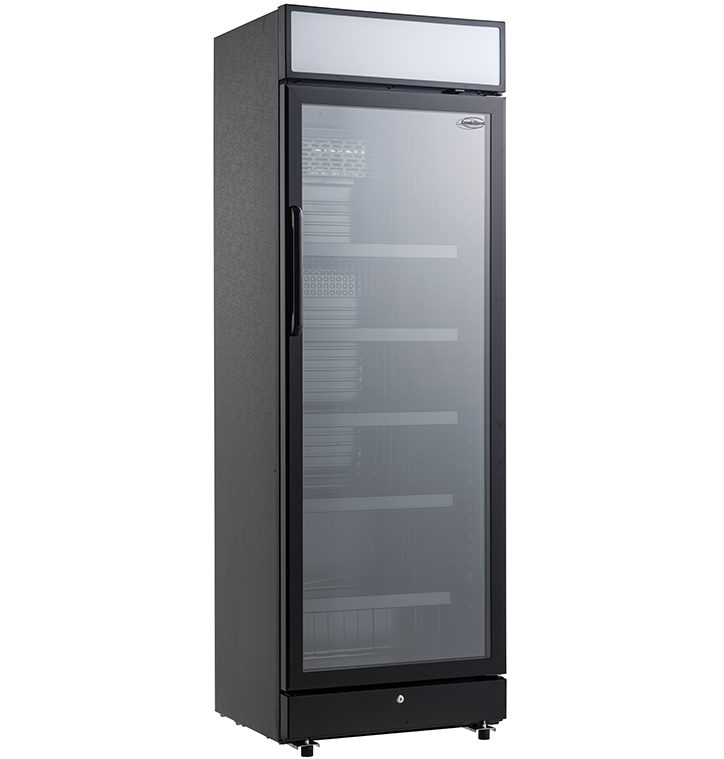 KÜHLSCHRANK 1 GLASTÜR SCHWARZ MIT CANOPY SVE-450 BLC