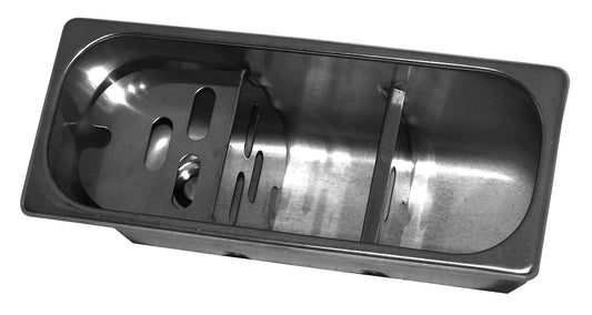 SPÜLBECKE FÜR EISLÖFFEL 270X110X120
MIT WASSERABLAUFLOCH, WASSERANSCHLUSS UND ÜBERLAUFROHR