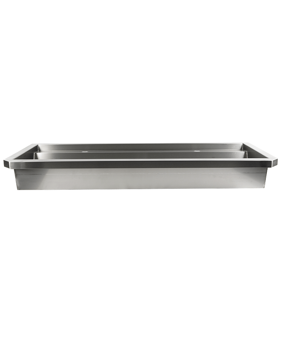 EDELSTAHL WASCHBECKEN 2 ABLASSHAHNE 1200MM
ABLAUFSTOPFEN UND SCHUTZWAND INKLUSIVE, EXKLUSIV HAHNE