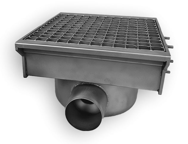 EDELSTAHLABFLUSS 300X265 MIT 1 AUSGANG FÜR SCHLITZRINNE