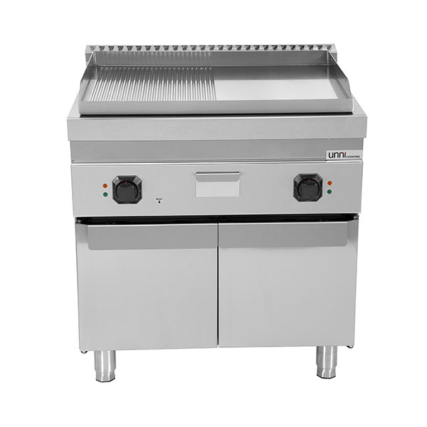 Elektrische Bakplaat Chroom 1/2 glad + 1/2 geribbeld