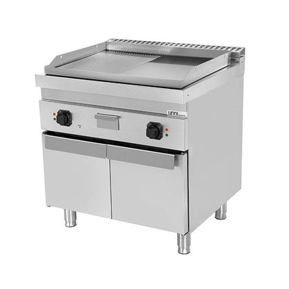 Elektrische Bakplaat Chroom 1/2 glad + 1/2 geribbeld