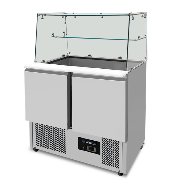 Saladette Met Glazen Opbouw | 2 Deuren | Statische Koeling | 90 × 70 × 85 (H) cm