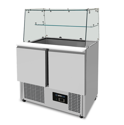 Saladette Met Glazen Opbouw | 2 Deuren | Statische Koeling | 90 × 70 × 85 (H) cm