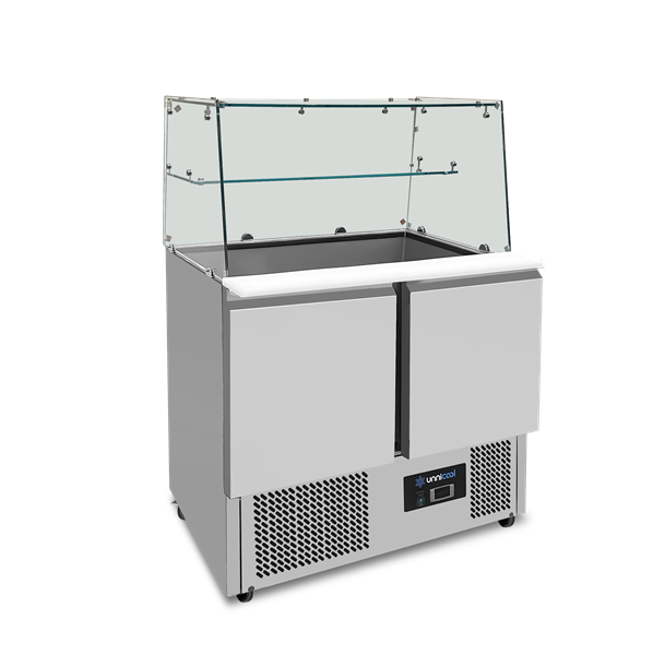 Saladette Met Glazen Opbouw | 2 Deuren | Statische Koeling | 90 × 70 × 85 (H) cm