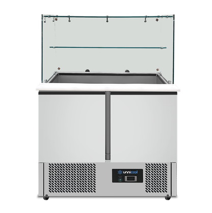 Saladette Met Glazen Opbouw | 2 Deuren | Statische Koeling | 90 × 70 × 85 (H) cm