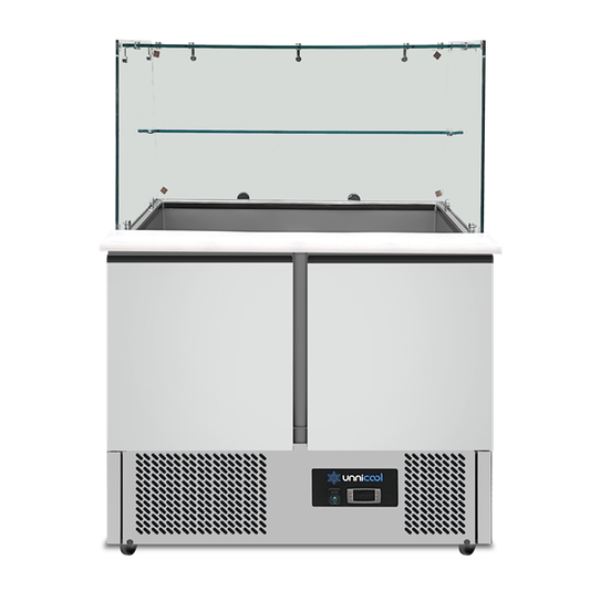 Saladette Met Glazen Opbouw | 2 Deuren | Statische Koeling | 90 × 70 × 85 (H) cm