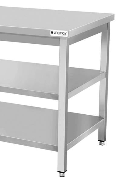 Arbeitstisch – Tiefe 700 mm, ohne Aufkantung, mit Doppelboden – 700 × 700 × 850 mm