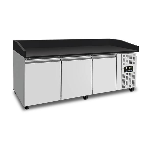 Pizzawerkbank – 3 Deuren – Zwart Graniet – 202 × 80 × 100 cm