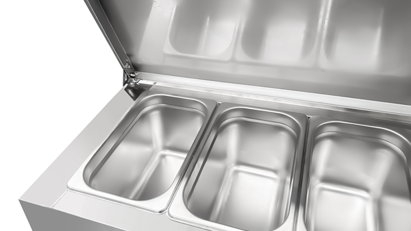 Saladette | 2 Deuren (1/1 GN) | Bovenblad Voor 6 × 1/3 GN | +2°C tot +8°C | Geforceerde Koeling | Klapdeksels