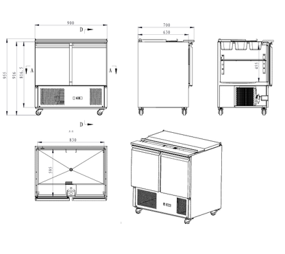 Saladette | Statische Koeling Met Ventilatorondersteuning | 900 × 700 × 870 (H) mm