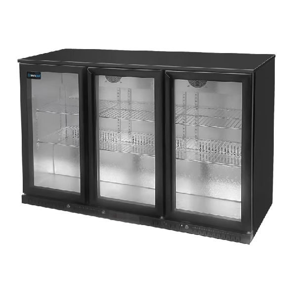 Zwarte Barkoeler 300 Liter met Drie Glazen Deuren – 1350x525x900 mm