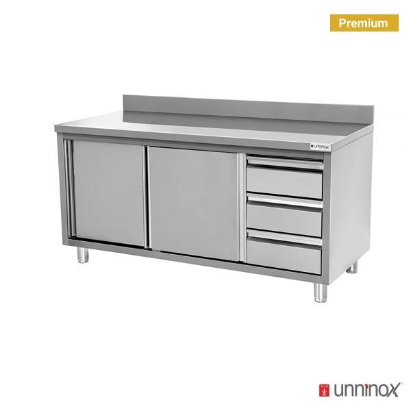 Work cabinet with upstand + 3 drawers right