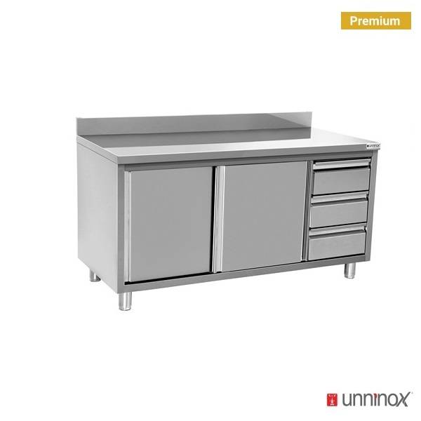 Work cabinet with upstand + 3 drawers right