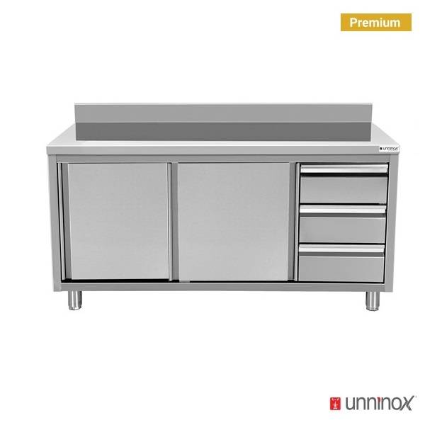 Work cabinet with upstand + 3 drawers right