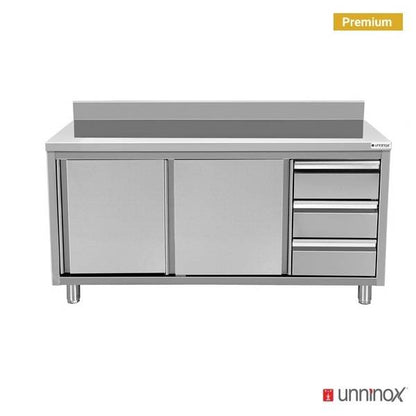 Work cabinet with upstand + 3 drawers right