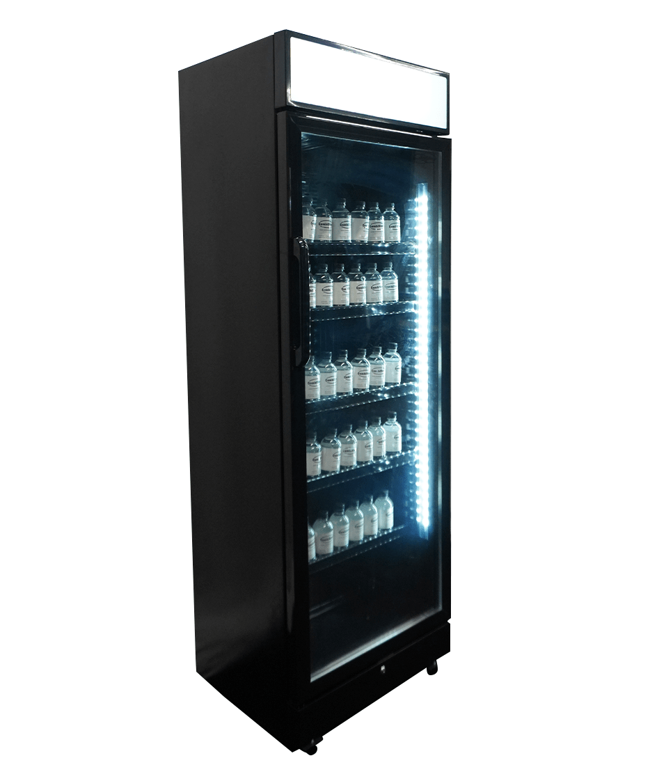 KÜHLSCHRANK 1 GLASTÜR SCHWARZ MIT CANOPY SVE-450 BLC