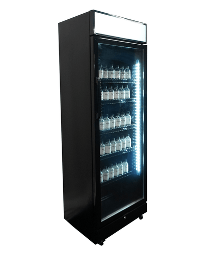 KÜHLSCHRANK 1 GLASTÜR SCHWARZ MIT CANOPY SVE-450 BLC