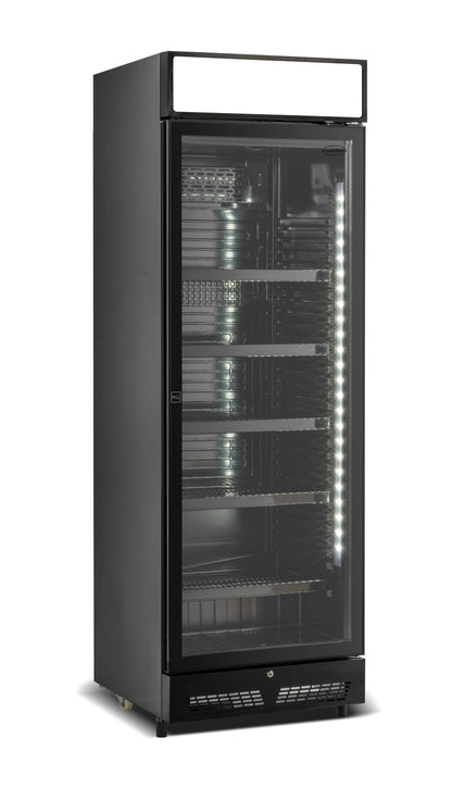 KÜHLSCHRANK 1 GLASTÜR SCHWARZ MIT CANOPY SVE-450 BLC
