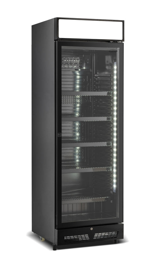 KÜHLSCHRANK 1 GLASTÜR SCHWARZ MIT CANOPY SVE-450 BLC