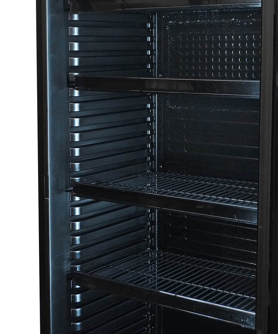 KÜHLSCHRANK 1 GLASTÜR SCHWARZ MIT CANOPY SVE-450 BLC