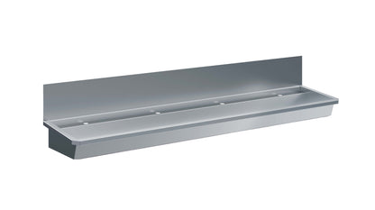 EDELSTAHL WASCHBECKEN 4 ABLASSHAHNE 2400MM
ABLAUFSTOPFEN UND SCHUTZWAND INKLUSIVE, EXKLUSIV HAHNE