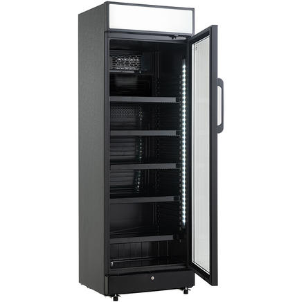 KÜHLSCHRANK 1 GLASTÜR SCHWARZ MIT CANOPY SVE-450 BLC