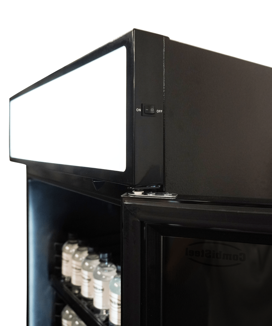 KÜHLSCHRANK 1 GLASTÜR SCHWARZ MIT CANOPY SVE-450 BLC
