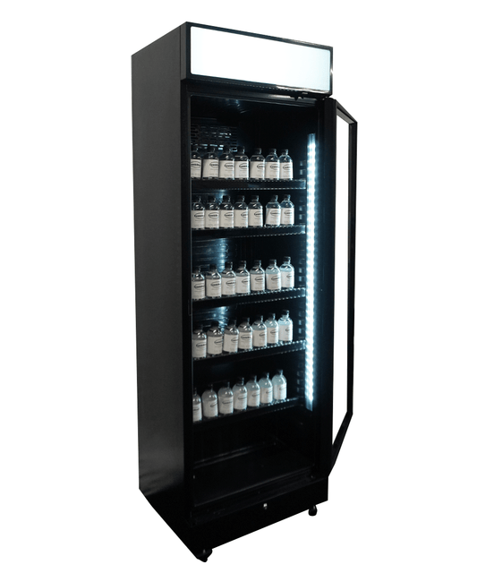 KÜHLSCHRANK 1 GLASTÜR SCHWARZ MIT CANOPY SVE-450 BLC