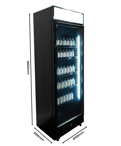KÜHLSCHRANK 1 GLASTÜR SCHWARZ MIT CANOPY SVE-450 BLC
