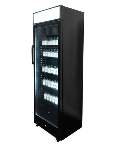 KÜHLSCHRANK 1 GLASTÜR SCHWARZ MIT CANOPY SVE-450 BLC