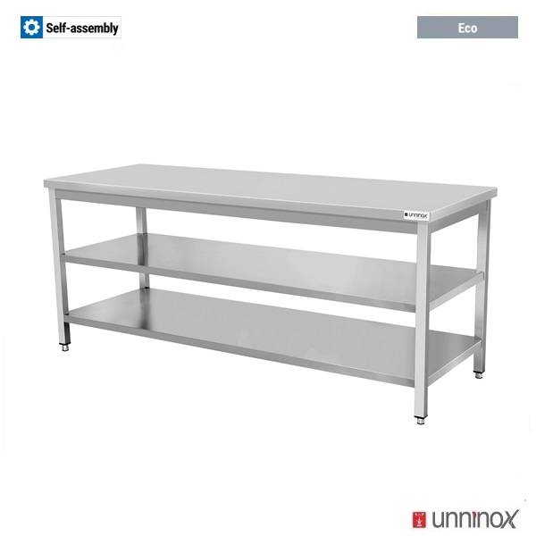 Arbeitstisch – Tiefe 700 mm, ohne Aufkantung, mit Doppelboden – 700 × 700 × 850 mm