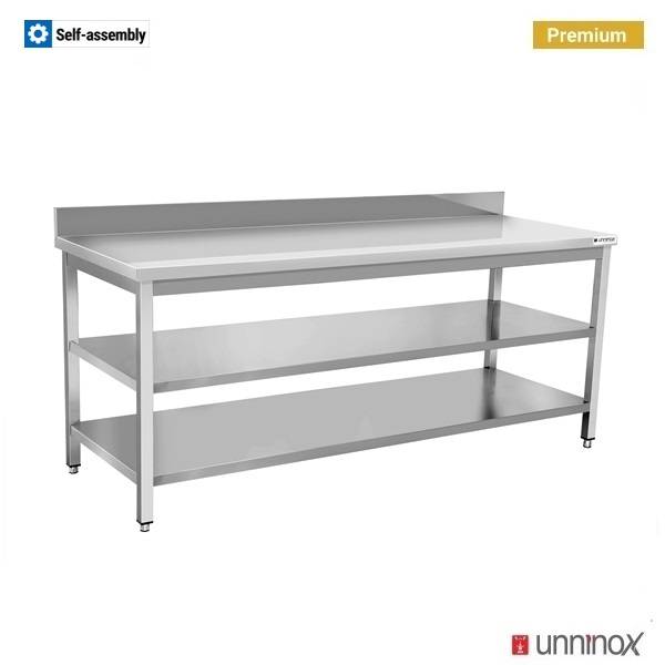 Arbeitstisch – Tiefe 600 mm, mit Aufkantung, mit Doppelboden – 200 × 60 × 85 cm