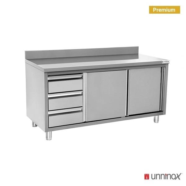 Work cabinet with upstand + 3 drawers left